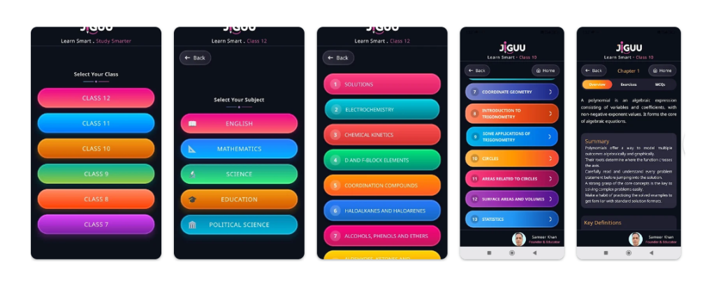 JiGUU Learning App Screens by Sameer Sir
